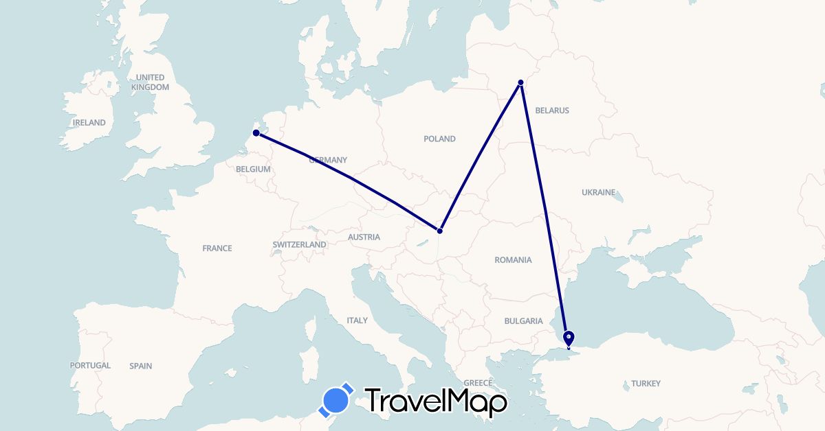 TravelMap itinerary: driving in Hungary, Lithuania, Netherlands, Turkey (Asia, Europe)